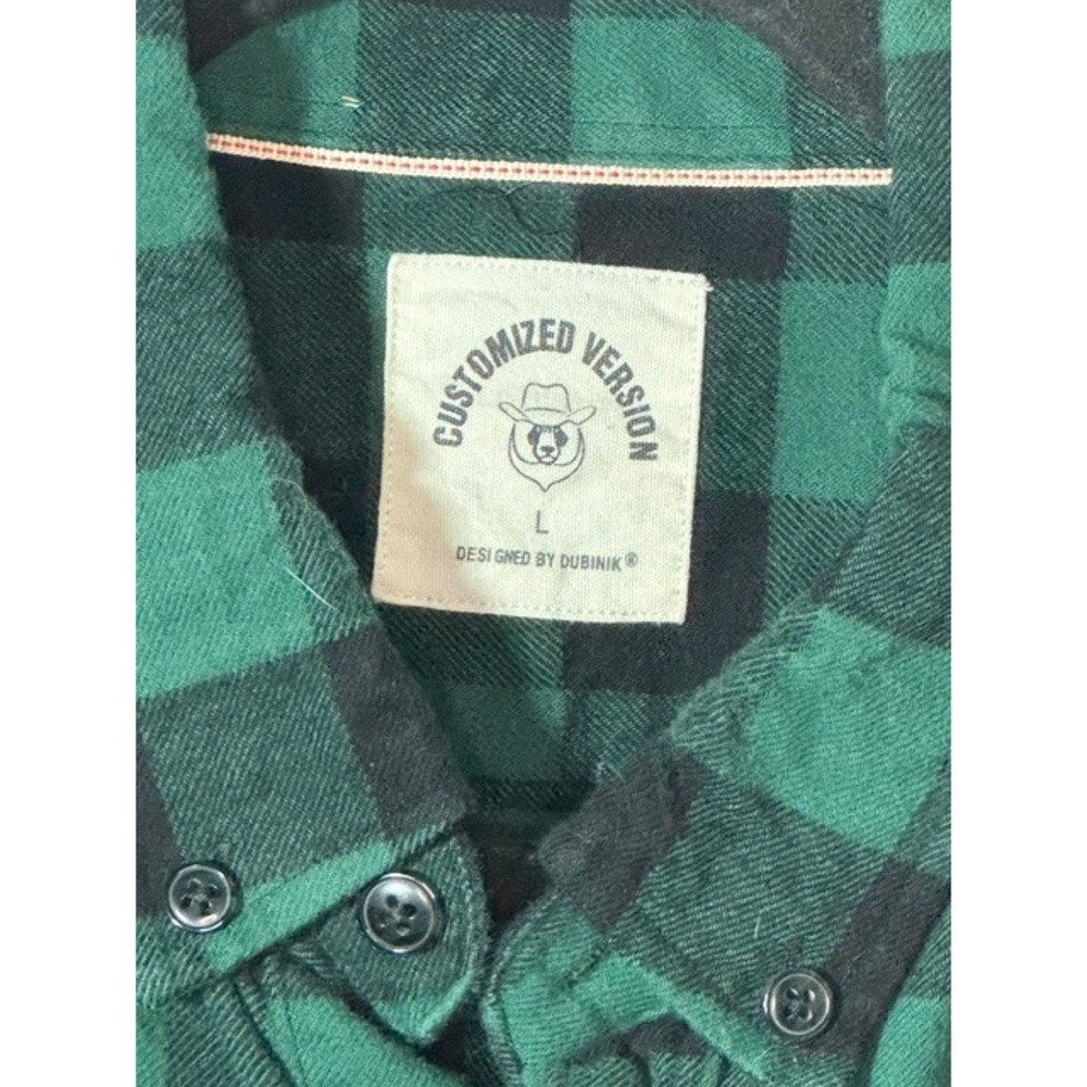 Dubinik Mens Green‎ Black Buffalo Plaid Flannel Button Down Shirt Large L - Picture 3 of 3